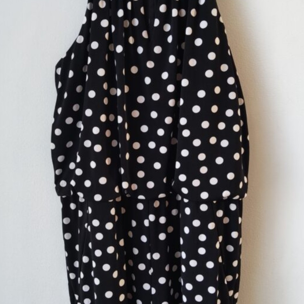 London Times Black and White Polka Dot Jumpsuit